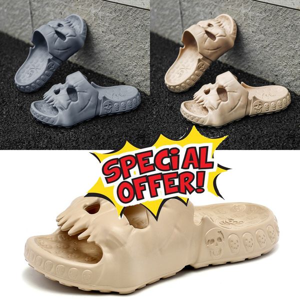 2024 Haute qualité Creative Skull Pantoufles Été Hommes Pantoufles Sandales de plage en plein air antidérapantes Diapositives intérieures Chaussures GAI prix bas grande taille