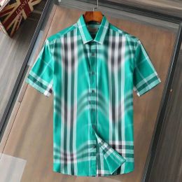 2024 Hoge kwaliteit designer heren casual overhemd burbereys heren Camisas De Hombre Mode geometrische geruite print korte mouwen revers zakelijk veelzijdig M-3XL