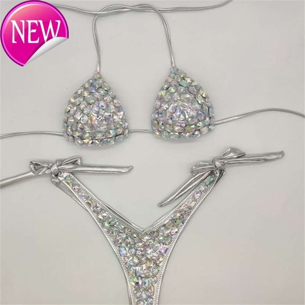 2024 Swnewwear de concepteur de haute qualité Bandage de diamant bandage ouvert Push up Bling Stones Swimsuit Sexy Women Swim 210621