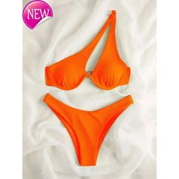 2024 Swimwear de concepteur de haute qualité Femmes Sexy Micro Women Summer One épaule néon High Cut Brazilian ensemble Push Up Suite Suivi de baignade