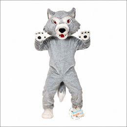 2024 Costume della mascotte del lupo feroce di alta qualità Vestito da festa di Natale di Halloween Vestito da personaggio dei cartoni animati Vestito da carnevale unisex per adulti