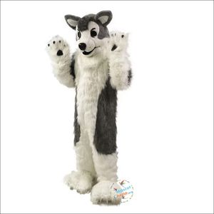 2024 Haute qualité Gris Loup Husky Chien Costume De Mascotte Halloween Noël Fantaisie Robe De Personnage De Dessin Animé Costume Carnaval Unisexe Adultes Tenue