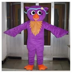 2024 Hoogwaardige Purple Owl Mascot Mascot Costume Fun Outfit Pak Verjaardagsfeestje Halloween Outdoor Outfit Suit Festival Jurk volwassen maat