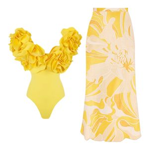 2024 Bikini à volants de haute qualité Ensemble de bikini imprimé brésilien Biquini Women Swwear Jupe de bain Bathing Filles Robe de lawear d'été 240510