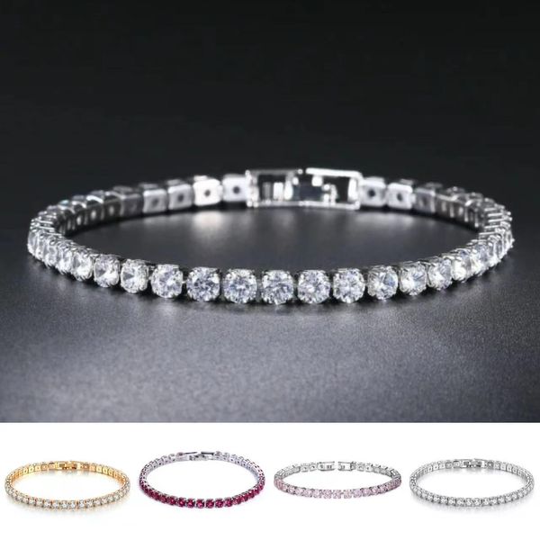 Bracelet hip hop en zircone cubique pour hommes et femmes, haute qualité, plaqué or, bijoux en diamant, une rangée de cristal Hip Hop, haute qualité, 2024