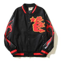 2024 High Street Flame Star Baseball Hellstar Costume épissé Patch Tiger Broidered En cuir Sleeves Jacket for Men and Women Wjck