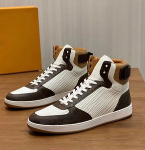 2024 High-top Rivolis Hombres Zapatillas de deporte Marrón Blanco Negro Becerro Cuero Elegante Caminar con cordones Suela de goma Fiesta Boda Monopatín Calzado al por mayor con caja