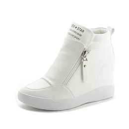 2024 Hoge Top Vrouwen Sneakers Herfst Winter Verborgen Hak Casual Schoenen Side Zip Wit Platform Wedge Klinknagel 240313