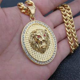 Collier Hip Hop avec pendentif tête de Lion glacé pour hommes, collier Animal en or jaune 14 carats, bijoux masculins, 2024