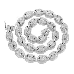 2024 Hip Hop -sieraden 12 mm kleurrijke diamant ijsje uit koffieboon goud vergulde varkensneus ketting s sterling sier Cuban Link Chain