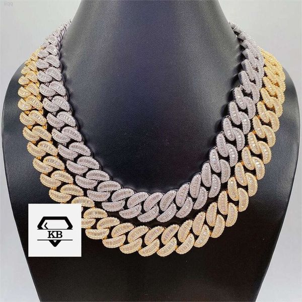 2024 Joyería de Hip Hop 925 STERLING SIERTA 15 mm Baguette Cut Diamond Moissanite Cuban Link Chain