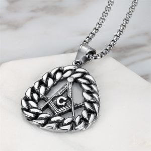 2024 Hip Hop En Acier Inoxydable Emblème Maçonnique Collier Pendentif Gratuit Mason Creux Chaîne Noire Forme Boussole Maçonnerie Signet Signes Article bijoux