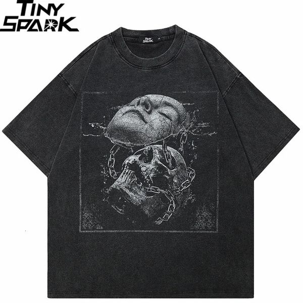 2024 Hip Hop Street Clothing Retro Wash Camiseta Negra Mens Camiseta Grafito de grafito Camiseta de algodón Harajuku Top Camiseta Unisex 240426