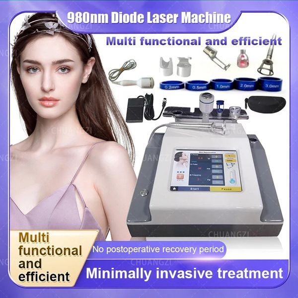 2024 Hot 30W 4-en-1 980nm Fraxel Laser Spider Vein Removal Tool Machine Enlèvement des vaisseaux sanguins Gris Enlèvement des ongles Enlèvement des champignons de la peau 980nm Soins du visage