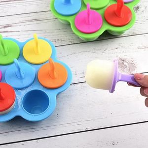 2024 HOT 7 Cavité Silicone Mini Ice Pops Moule Ice Crème Ball Maker Popsicles Moules Baby Diy Food Supplement Tool Mouses de Silicona Ice Ice