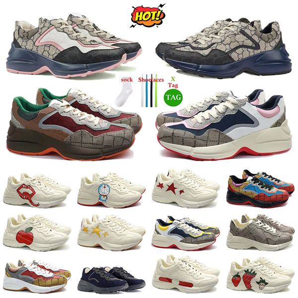 2024 Hot G Designer Rhyton Casual Chaussures Multicolores Baskets Hommes Femmes Baskets Vintage Chaussures Rhytons Plateforme Sneaker Strawberry Mouse Mouth Baskets Sports