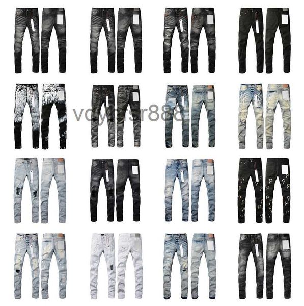 2024 Hot Purple Jeans Diseñador para hombre Jean Ksubi Ripped High Street Bra Nd Patch Hole Straight Fashion Streetwear Silm A3P2