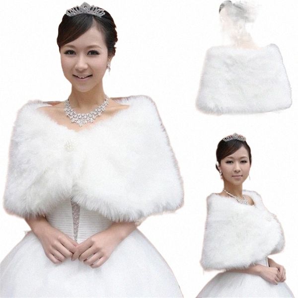 2024 Venta caliente Fi elegante cálido piel sintética marfil blanco bolero abrigo de boda chal chaqueta nupcial abrigo accesorios perla OJ00188 S8XT #