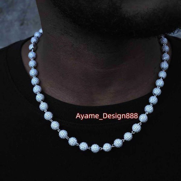 2024 VENTE CHAUDE HIP HOP 6mm 8mm 10mm Chaîne à billes Moissanite 925 Argent sterling glacé VVS Moissanite Diamant Chaîne à maillons cubains Collier Hip Hop