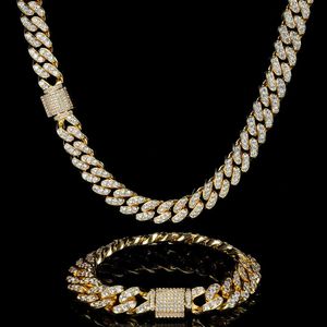 2024 Vente chaude bijoux hip hop 12 mm en or blanc plaqué glacé hors de liaison cubaine CZ Collier de chaîne de prongée diamant
