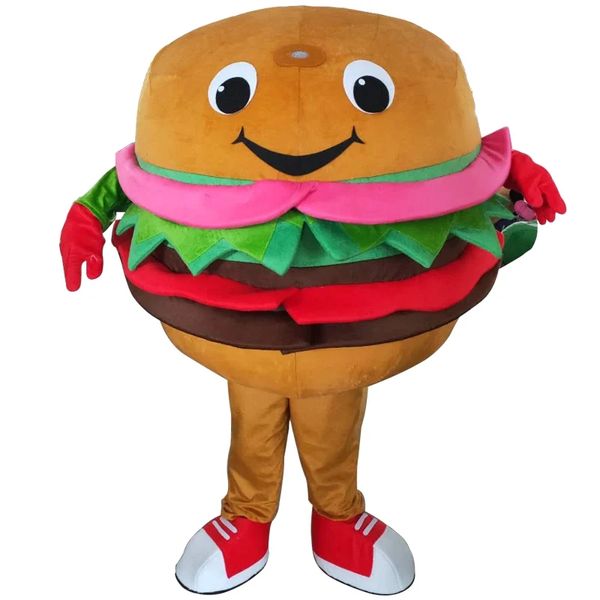 2024 VENTE HOT VENTE MIGLE HAMBURGER MASCOT Costume Carnival Party Performance Performance Fancy Dish for Men Women Halloween Costume