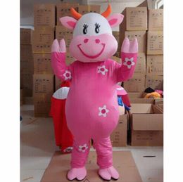 2024 Hot Sales Cute Pink Cow Mascot Costume Pak Halloween Party Game -jurk Outfit Halloween Adult News