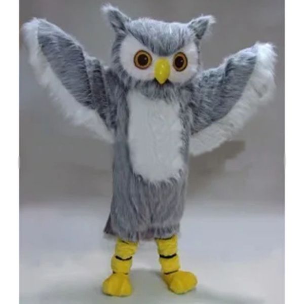 2024 Vente chaude Halloween Grey Owl Mascot Costume Adults Taille d'anniversaire Party Outdoor Tiptime Costume de personnage fantaisie Costumes