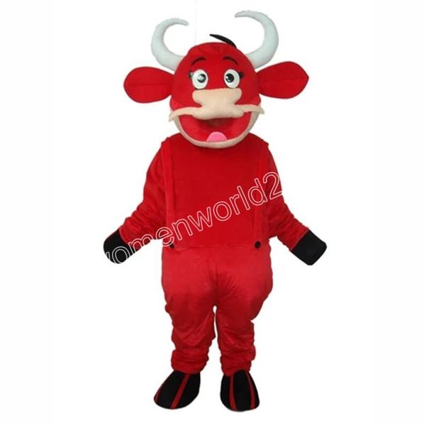 Gran oferta 2024 disfraz de mascota de vaca roja de halloween vestido de lujo carnaval tema de dibujos animados vestido de lujo para hombres y mujeres