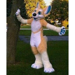 2024 Hot Sales Long Fur Husky Dog Fox Mascot Kostuumpak Halloween feestspel Outfit Halloween volwassen nieuws
