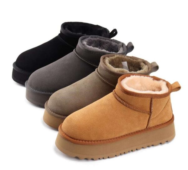 2024 Vente chaude Homme Femmes Tazz Ultra Mini Boot Plate-forme Bottines de neige Aus en peau de mouton Peluche Casual Garder des bottes au chaud Beau cadeau Chaussures de haute qualité