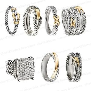 2024 anillos de banda de venta caliente Twisted Two Color Cross Pearls Anillo de diseñador para mujeres Fashion 925 Sterling Silver Vintage Jewelry Regalo de boda de diamantes de lujo