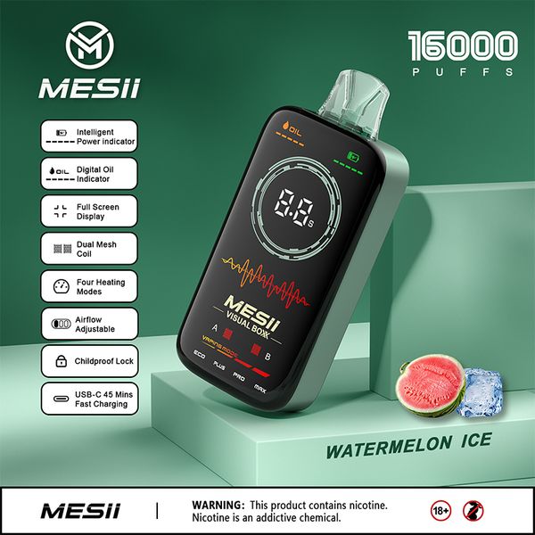 2024 Vente à chaud Mesii Visual 16K Puffs en gros Vaper Rechargeable Écran numérique complet 16000 Vapes jetables bouffantes