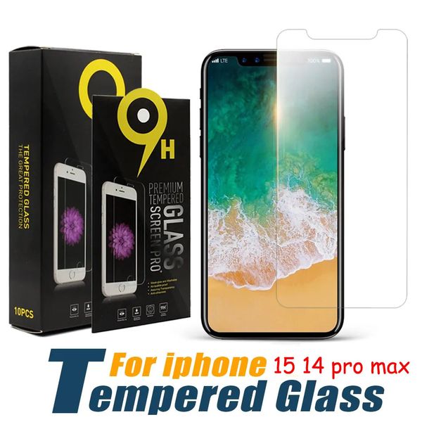 2024 Protector de pantalla más vendido para iPhone 15 14 13 12 11 Pro Max XS XR Vidrio templado para iPhone 7 8 Plus LG Stylo 6 Película endurecida de 0,33 mm con paquete de papel