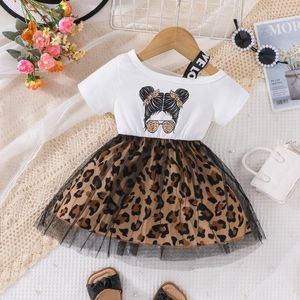 2024 Hot Summer Baby Girl Child Jurk Nieuwe Baby Style Girl Print Patchwork Leopard Gauze rok