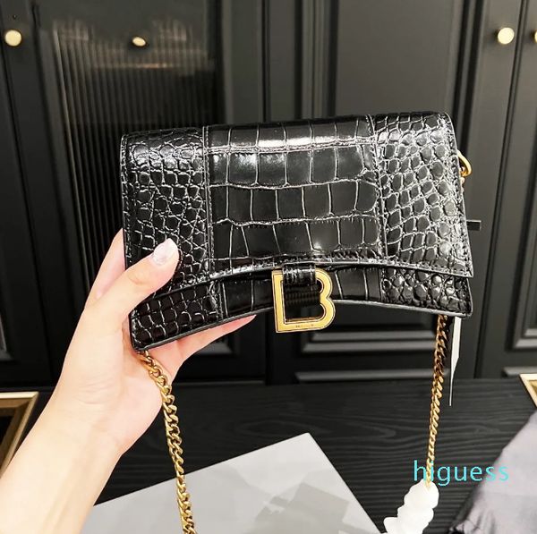 2024 Bolso de cristal de hora Bolsos de diseñador Bolsos de hombro Manija Cadena Bolso de mujer Bolsos cruzados Bolso de mano 34 Modelos Bolsos de lujo para damas 2 Tamaño Patrón de cocodrilo Oro Plata