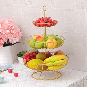 2024 Huishouden 3 Lagen Fruitplaat aanrecht metalen fruitmand Zwart Retro Style Tray Rack Storage Basket Candy Buffet Stand voor Retro