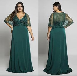 2024 Hunter Green Beading Plus size prom-jurken V-hals avondjurken met wrap a-line vloerlengte lange formele jurk