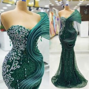 2024 Hunter Green Plus Taille Robes de bal pour les occasions spéciales PromMrider une épaule à paillettes en dentelle de latelle de la fête du gland