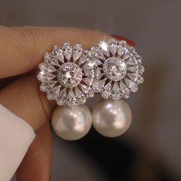 2024 Ins Drop Sell Boucles d'oreilles Bijoux de luxe 925 Sterling Silver Perle Goutte d'eau 5A Zircon cubique Baroque Party Femmes Boucle d'oreille de mariage pour cadeau de fête des mères