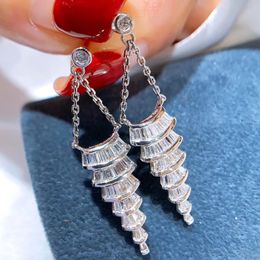 2024 Ins Top Verkoop Choucong Dangle Oorbellen Luxe Sieraden Sprankelende 925 Sterling Zilver T Princess Cut Wit 5A Kubieke Zirkoon Edelstenen Dames drop Earring Gift