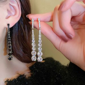 2024 Ins Top Vente Boucles D'oreilles Dangle Simple Bijoux De Mode En Argent Sterling 925 Remplissage Rond Coupe Blanc 5A Zircon Cubique CZ Diamant Pierres Précieuses Longs Glands Boucle D'oreille Cadeau