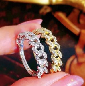 2024 INS TOP VERKOOP Wedding Ringen eenvoudige mode -sieraden 925 Sterling Silver Gold Fill Party White 5a Cubic Zircon Cz Diamond Women Enagement Band Chain Ring Gift