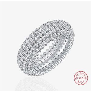 2024 Ins Top Vente Anneaux De Mariage Étincelant Bijoux De Luxe Réel 100% 925 Argent Sterling Pave Blanc Moissanite Diamant Eternity Party Femmes Bague De Mariée Cadeau Ne Se Fanent Jamais