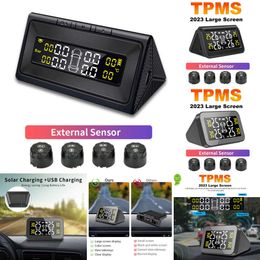 2024 Sistema inteligente de monitoreo de alarma de presión de neumáticos TPMS para vehículos 4 sensores externos Pantalla Advertencia de temperatura de presión de neumáticos inteligente solar