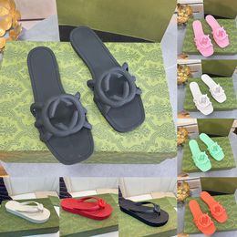 2024 Interlocking Designer Summer Shoes Slippers Jelly Rubber uitgehold glijbanen Sandalen Flat Hakken Flip Flops Fabric Floral Sandale Mules Claquettes Dames