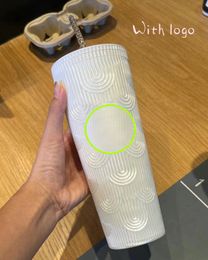 2024 taza de sirena de celebridades de Internet taza de paja de plástico reutilizable de 710 ml con taza de café de doble capa taza de durian de diamante 240304