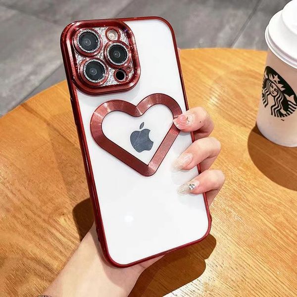 2024 Case de iPhone Diseño en forma de corazón de lujo Luxury Magnetic Magsafe Wireless Carging Case iPhone 15 14 13 12 11 PRO MAX 14PRO 14PLUS 13PRO Clear Coated Soft Sil