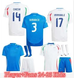 2024 Italia Fans Championnat d'Europe Championnat d'Europe Bonucci Jerse Jorginho insigne Verratti 2025 Italia Men Kids Football Shirts Chiesa Barella Chiellini Pellegrini