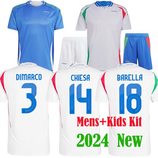 2024 Italia FANS KIT para hombres y niños BONUCCI fútbol Jersey JORGINHO INSIGNE VERRATTI 24 25 CAMISETAS DE FÚTBOL CHIESA BARELLA CHIELLINI PELLEGRINI ItaliaS