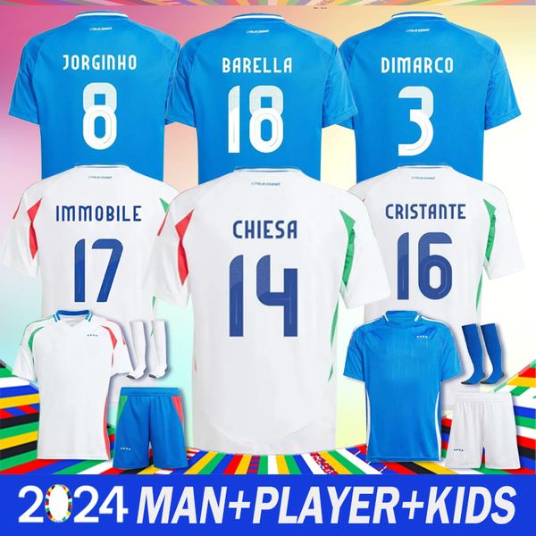 2024 Italie Nouveaux maillots de football hommes kit enfants 24 25 chemises de football CHIESA JORGINHO BARELLA BASTONI VERRATTI fans de joueurs hommes enfants ensembles kit hauts et shorts